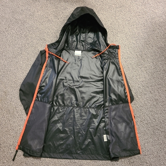 🆕️COLUMBIA LADIES WINDBREAKER JACKET W/HOOD BLACK & NEON ORANGE SMALL - Picture 7 of 13